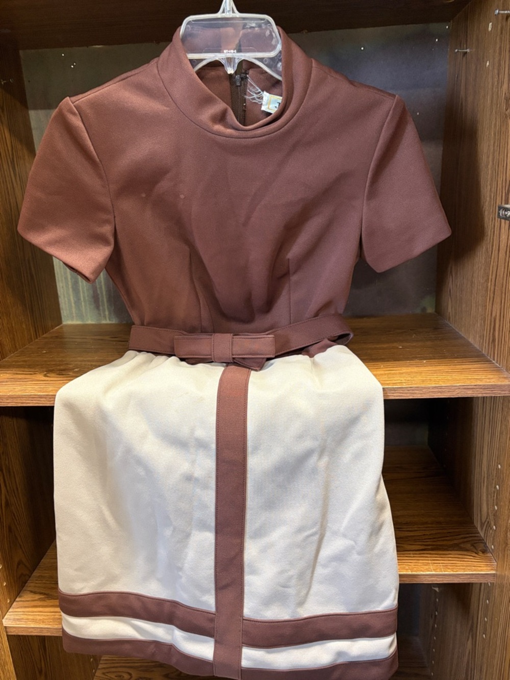 Vintage Joyce Two-Tone Brown and Cream Belted Women's Dress